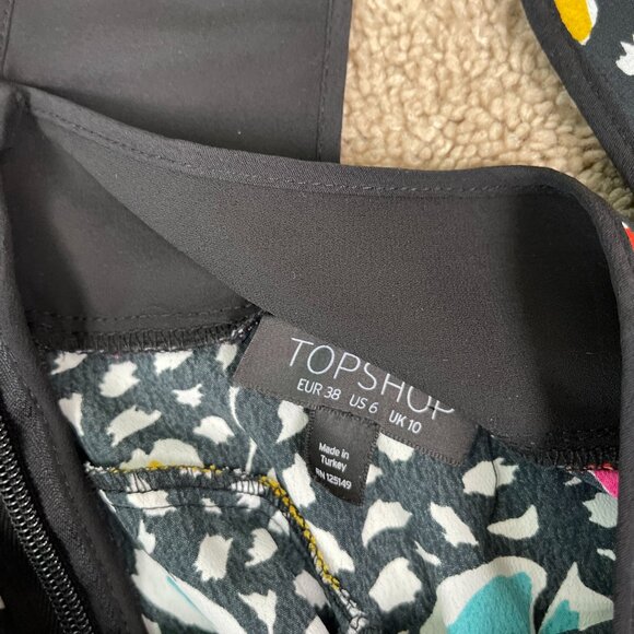 Topshop Dress Womens 6 Black Floral Pinafore Plunging Bloggers Influencer Midi - Picture 6 of 11